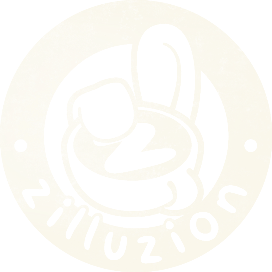 zilluzion logo, a circle containing a coffee cup with rabbit ears
